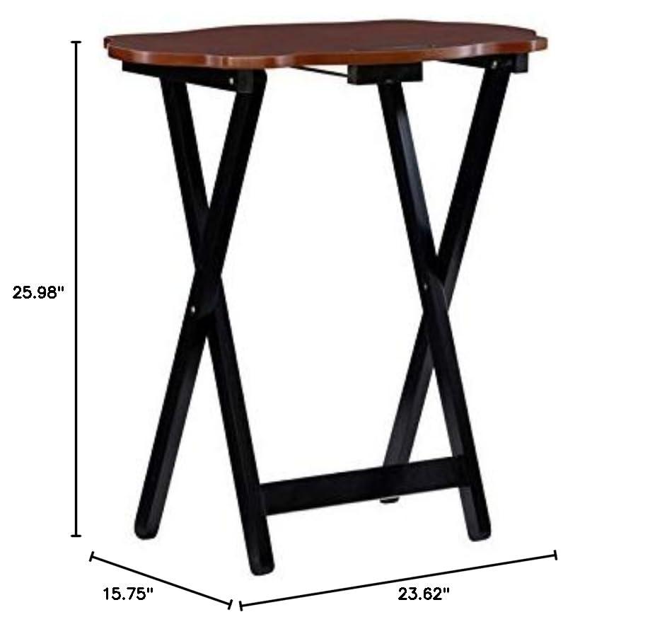 Traditional Five Piece Wood Tray Table Set in Hazelnut and Black, TV Tray, for Bar and Game Room