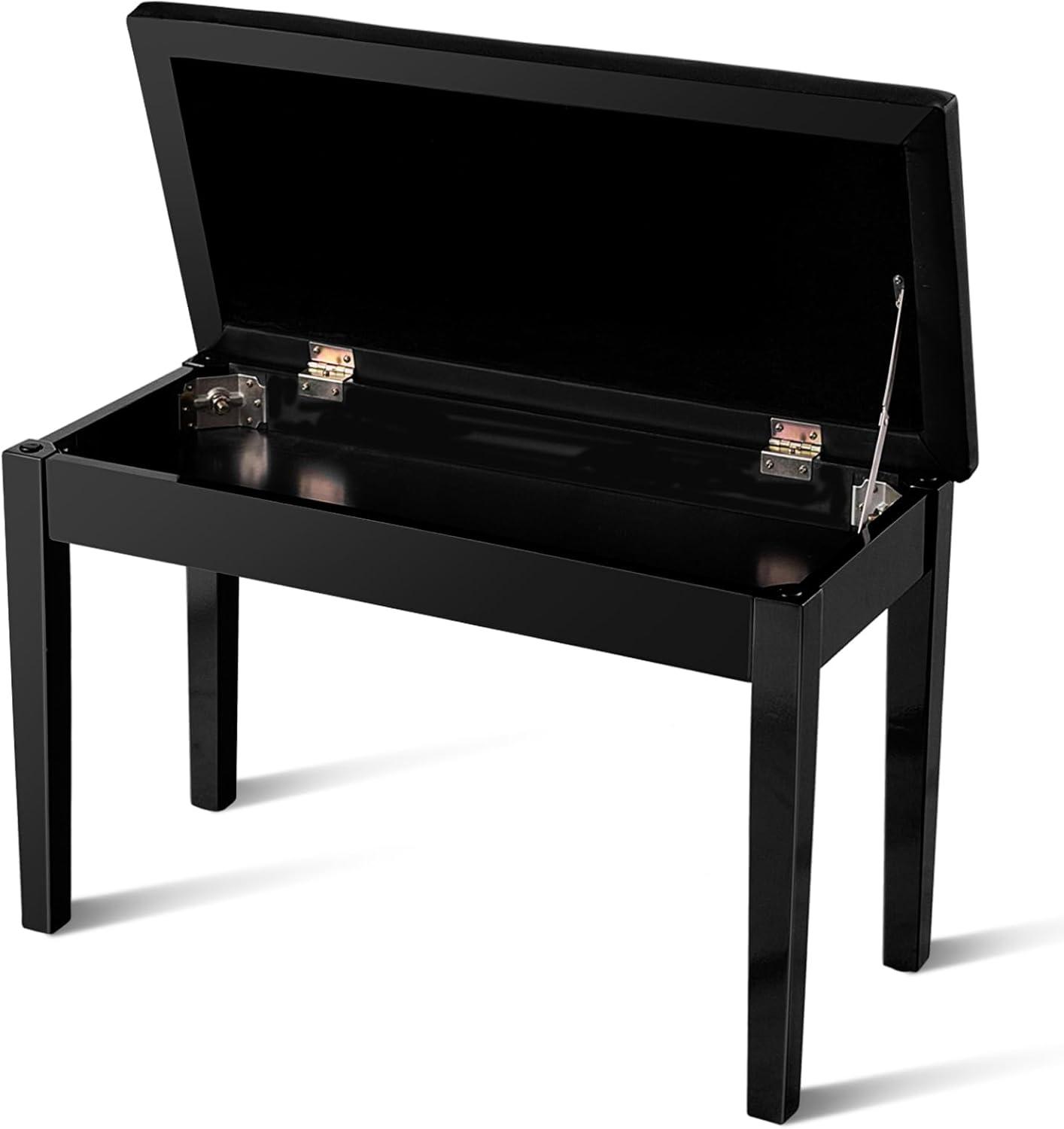 Tangkula PU Leather Piano Bench Solid Wood Padded Double Duet Keyboard Seat w/ Storage Box Black