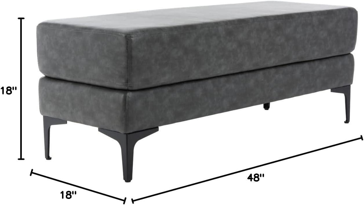 Elise Transitional 48" Black and Grey Faux Leather Bench