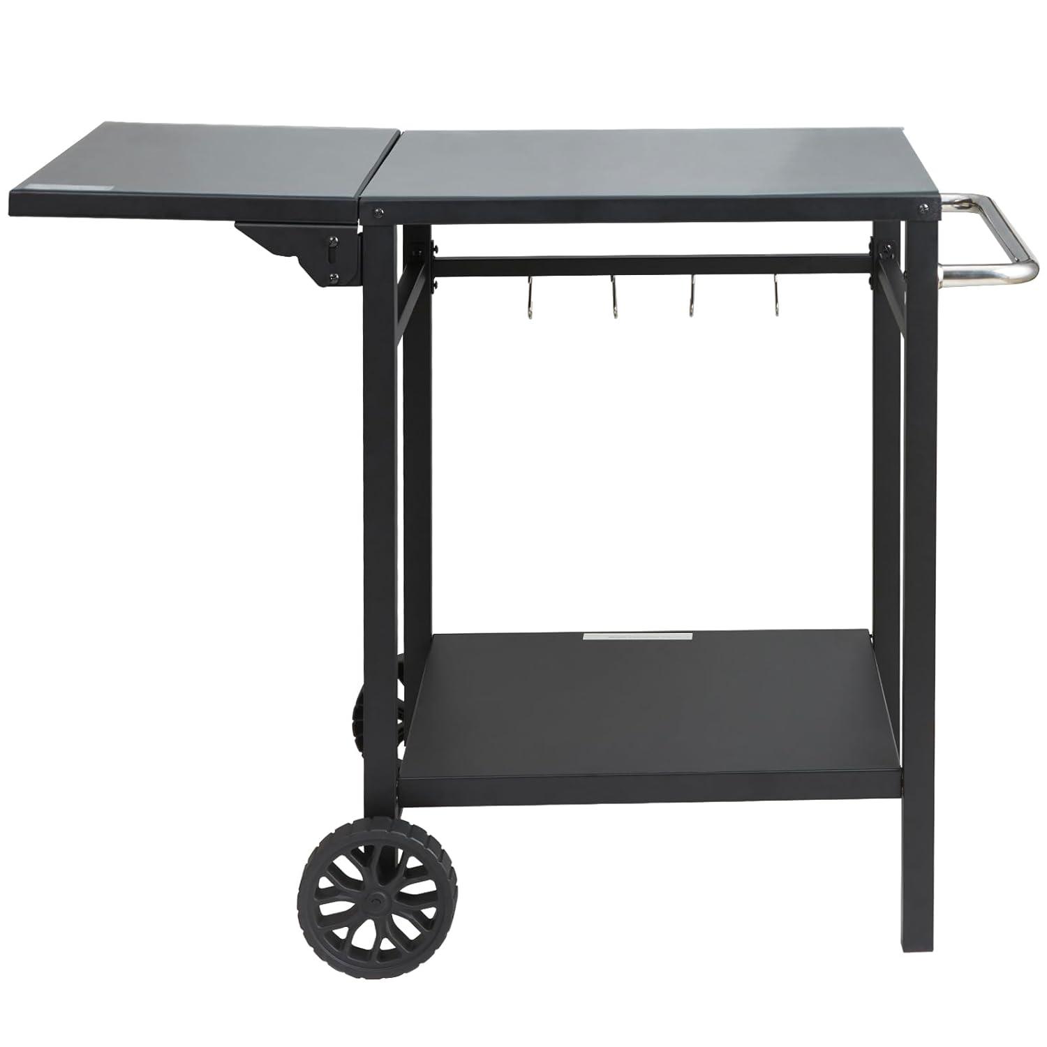 VEVOR Outdoor Grill Dining Cart with Double-Shelf, BBQ Movable Food Prep Table, Multifunctional Iron Table Top, Portable Modular Carts for Pizza Oven
