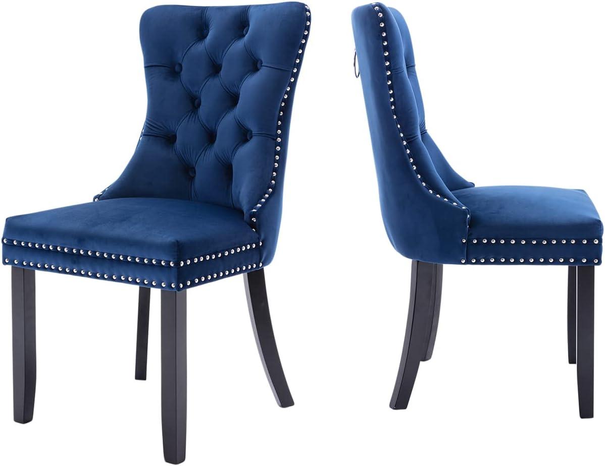 ODUSE-DAILY Velvet Dining Chairs Set of 2, Navy Kitchen & Dining Room Chairs, Tufted Dining Chairs, Fabric Upholstered, Solid Wood, Sillas De Comedor (Blue, 2 Pcs)