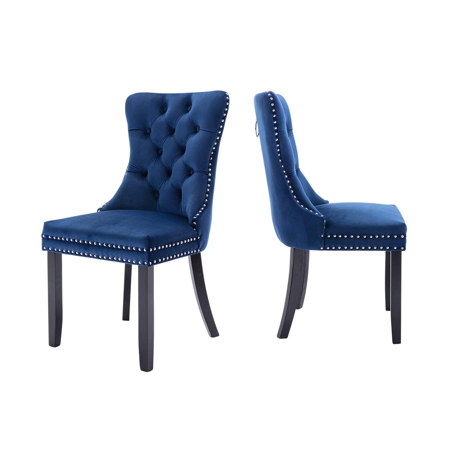ODUSE-DAILY Velvet Dining Chairs Set of 2, Navy Kitchen & Dining Room Chairs, Tufted Dining Chairs, Fabric Upholstered, Solid Wood, Sillas De Comedor (Blue, 2 Pcs)