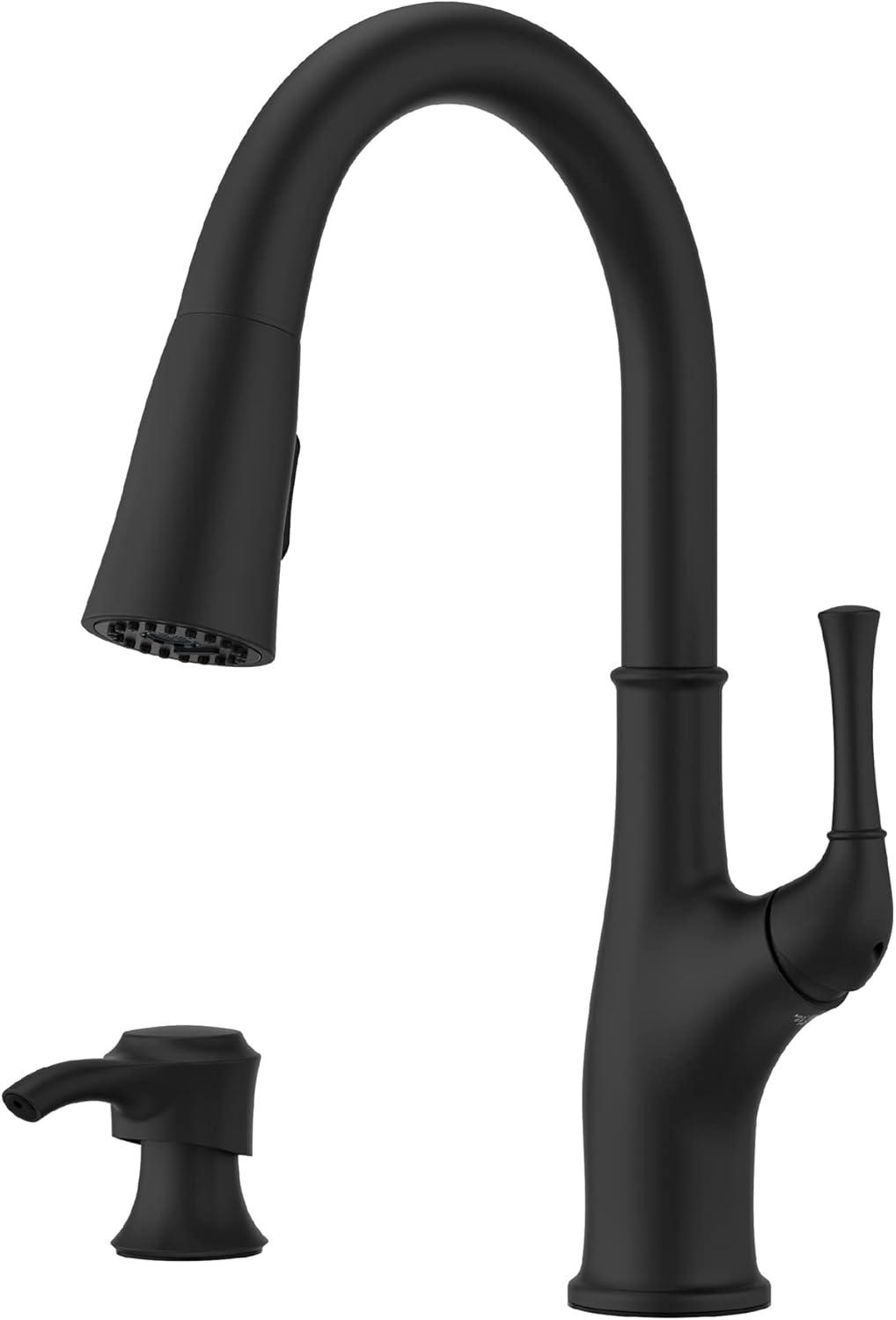 Alderwood Matte Black High-Arc Kitchen Faucet with Pull-Out Spray