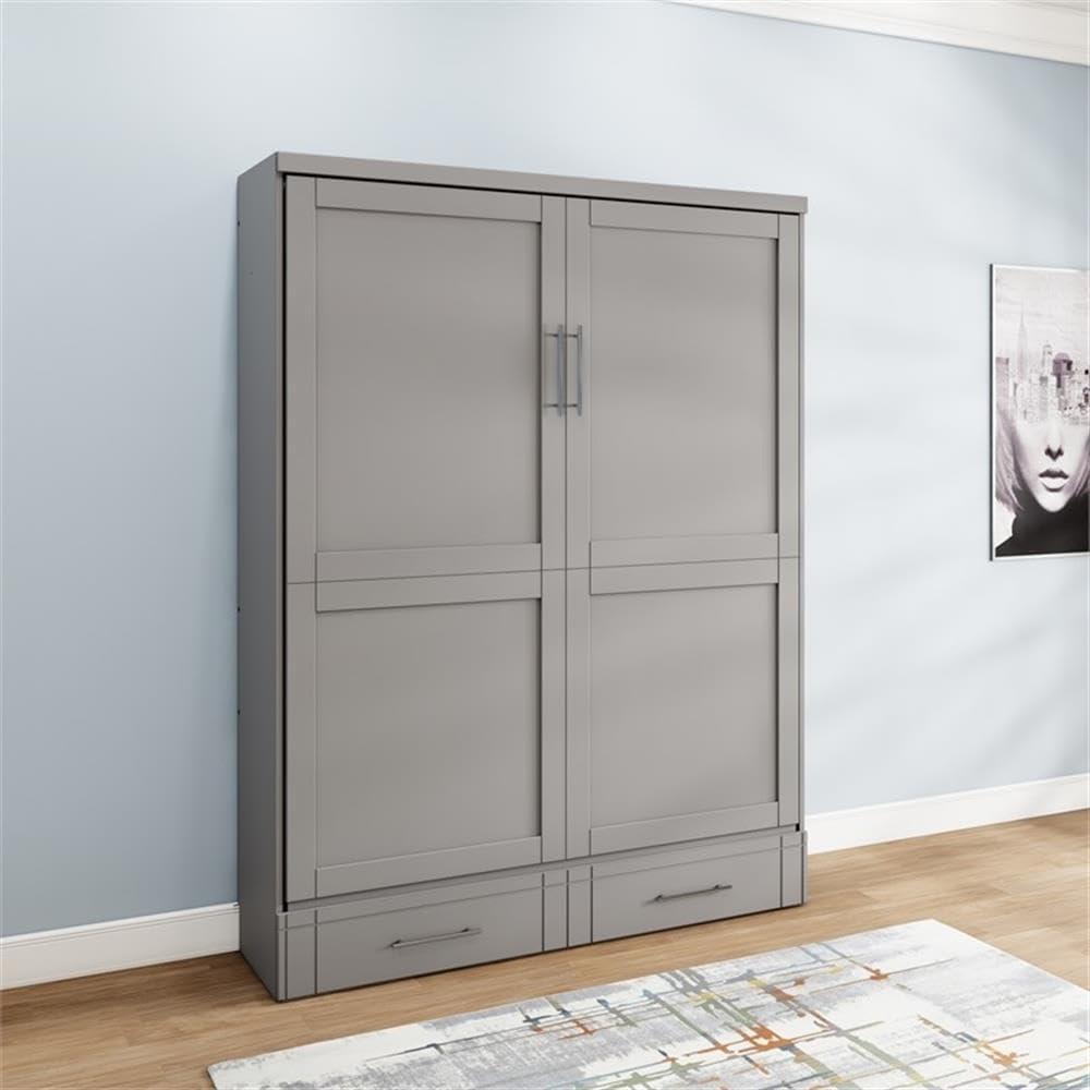 RoomAndLoft Modern Solid Wood Queen Murphy Wall Bed Gray