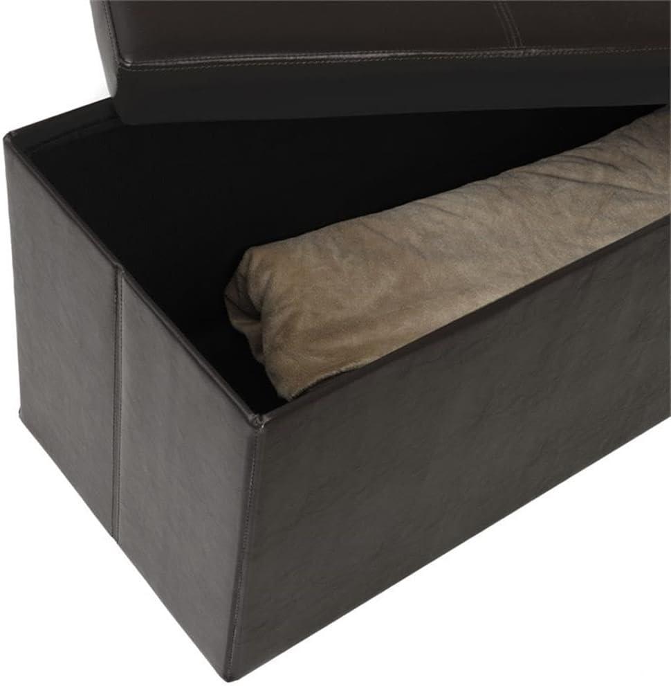 Dark Brown Tufted Faux Leather Foldable Storage Bench