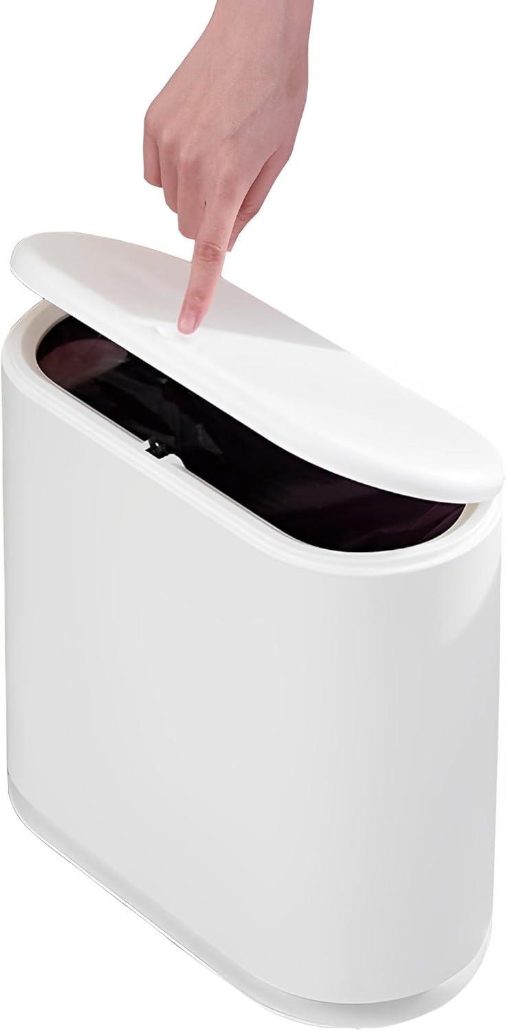 Cream White 2.4 Gallon Rectangular Plastic Bathroom Trash Can