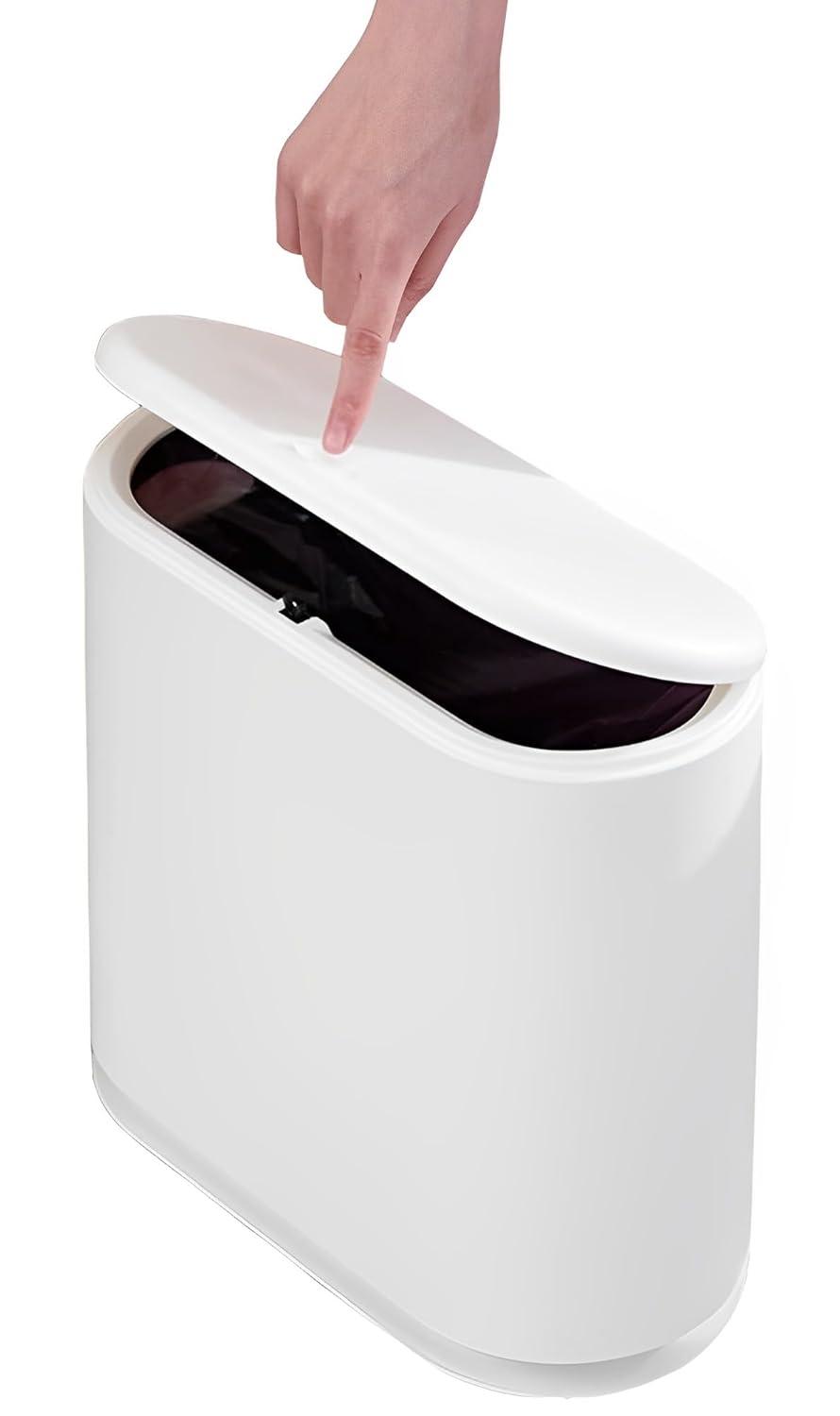 Cream White 2.4 Gallon Rectangular Plastic Bathroom Trash Can