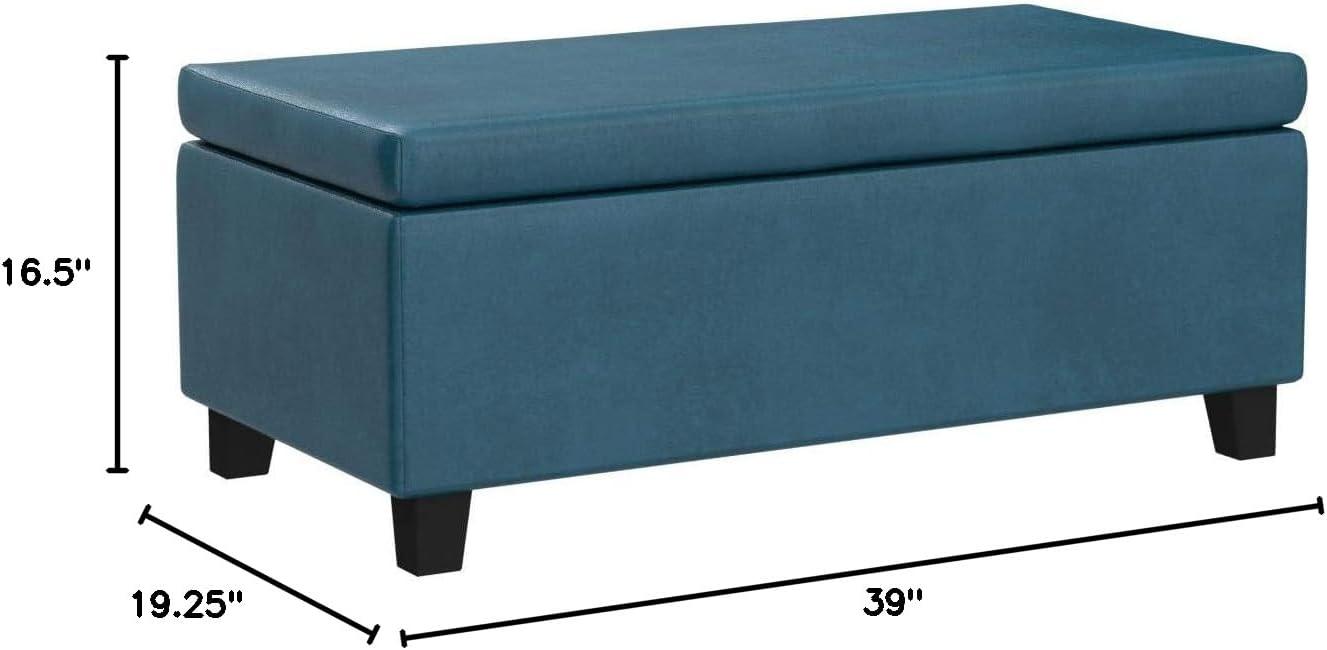 Teal Faux Leather Storage Ottoman with Dark Brown Birch Legs