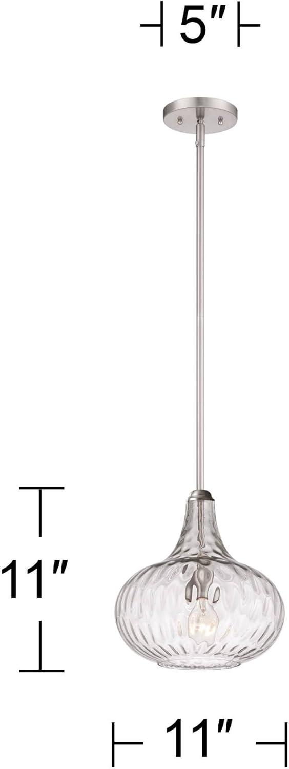 360 Lighting Cora Brushed Nickel Mini Pendant Light 11" Wide Modern Clear Textured Glass Shade for Dining Room House Foyer Kitchen Island Entryway