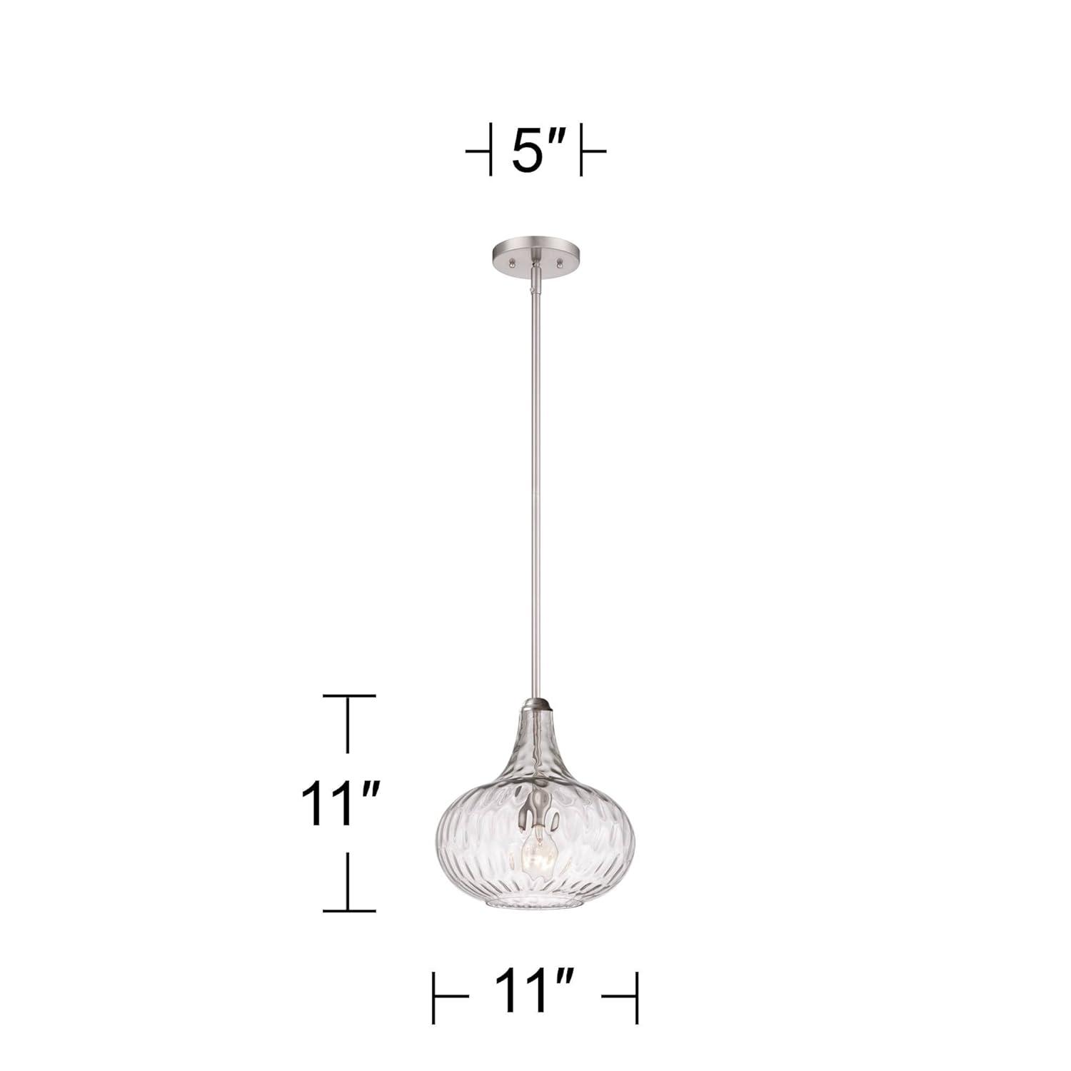 360 Lighting Cora Brushed Nickel Mini Pendant Light 11" Wide Modern Clear Textured Glass Shade for Dining Room House Foyer Kitchen Island Entryway