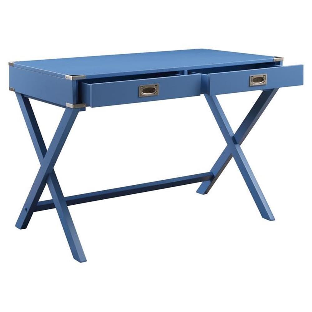 ACME Amenia Wooden Rectangular 2-Drawer Writing Desk with X-Shaped Base in Blue