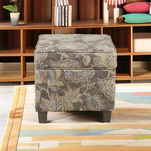 Cole Classics Square Storage Ottoman with Lift Off Top Gray Floral - HomePop