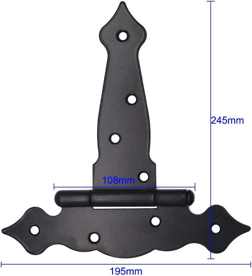 2 Pieces (8 inch) NUZAMAS T-Strap Heavy Duty Shed Hinges + Door Latch Set, Gate Strap Hinge, Door Barn Gates Hinges Black Wrought Hardware Iron Rustproof