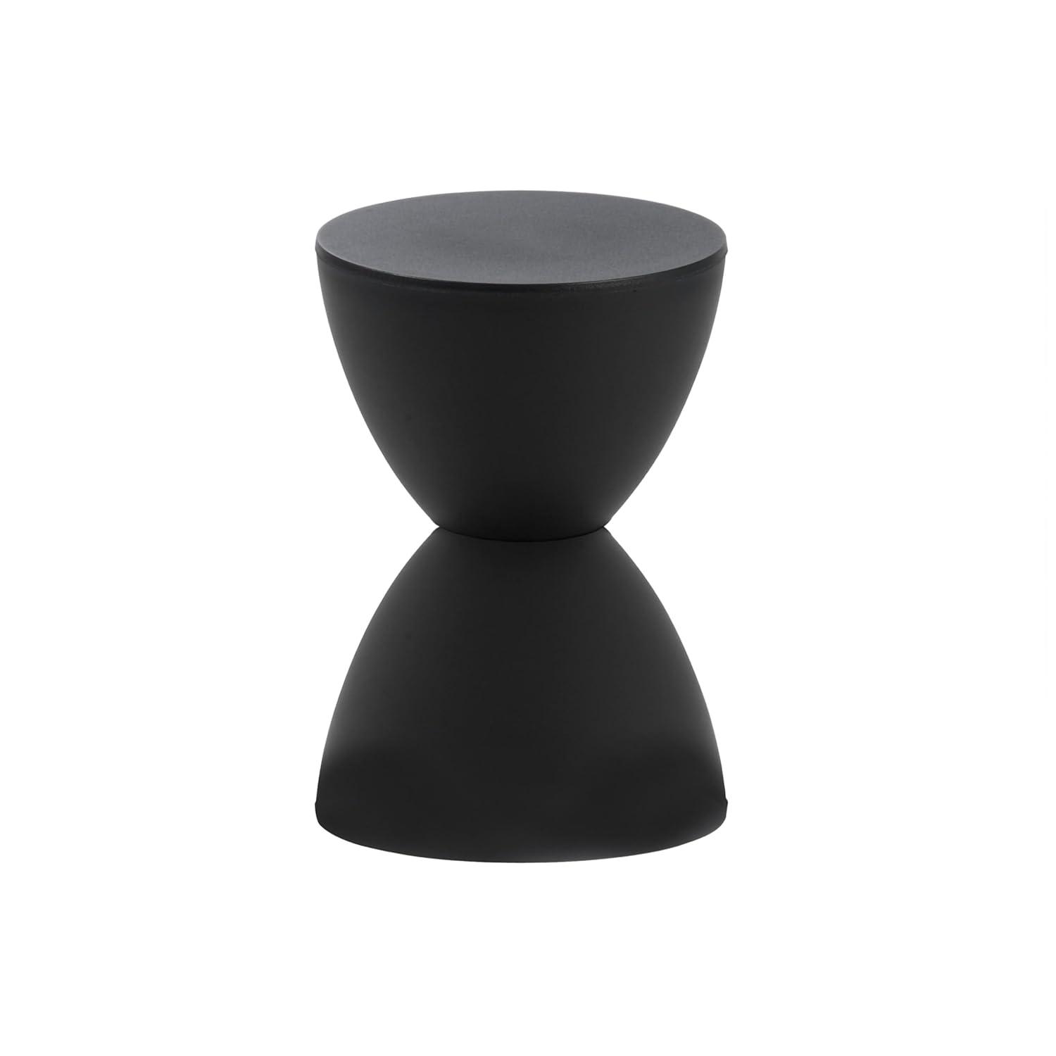 EURO STYLE Sallie Indoor/Outdoor Stool or Table | Modern Hourglass Design | UV-Protected Plastic | Lightweight and Durable | Ideal for Patio, Balcony, or Entryway as End Table or Extra Seating | Black