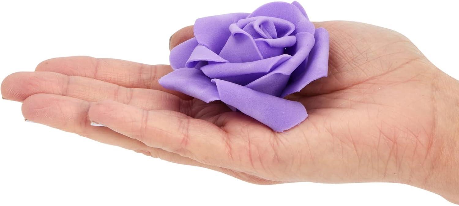 Juvale 100 Pack Purple Artificial Flowers, Bulk Stemless Fake Foam Roses for Wedding, Decorations, Bouquets, 3 in