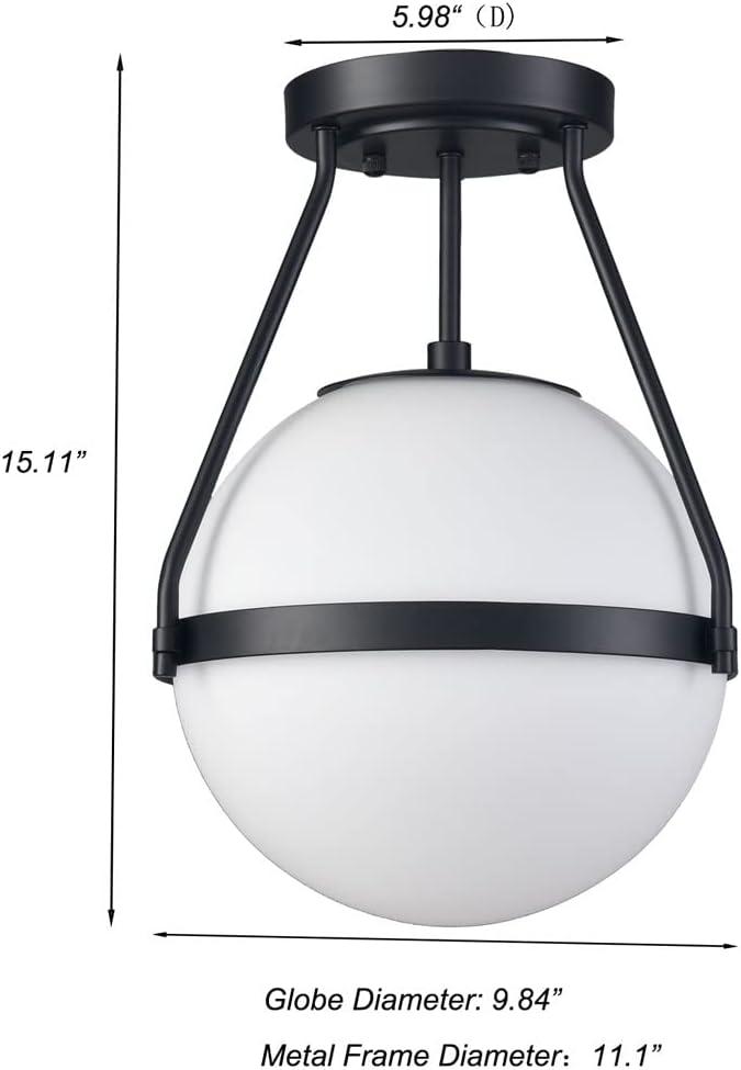 Black Metal Globe Ceiling Light with Frosted Glass Shade