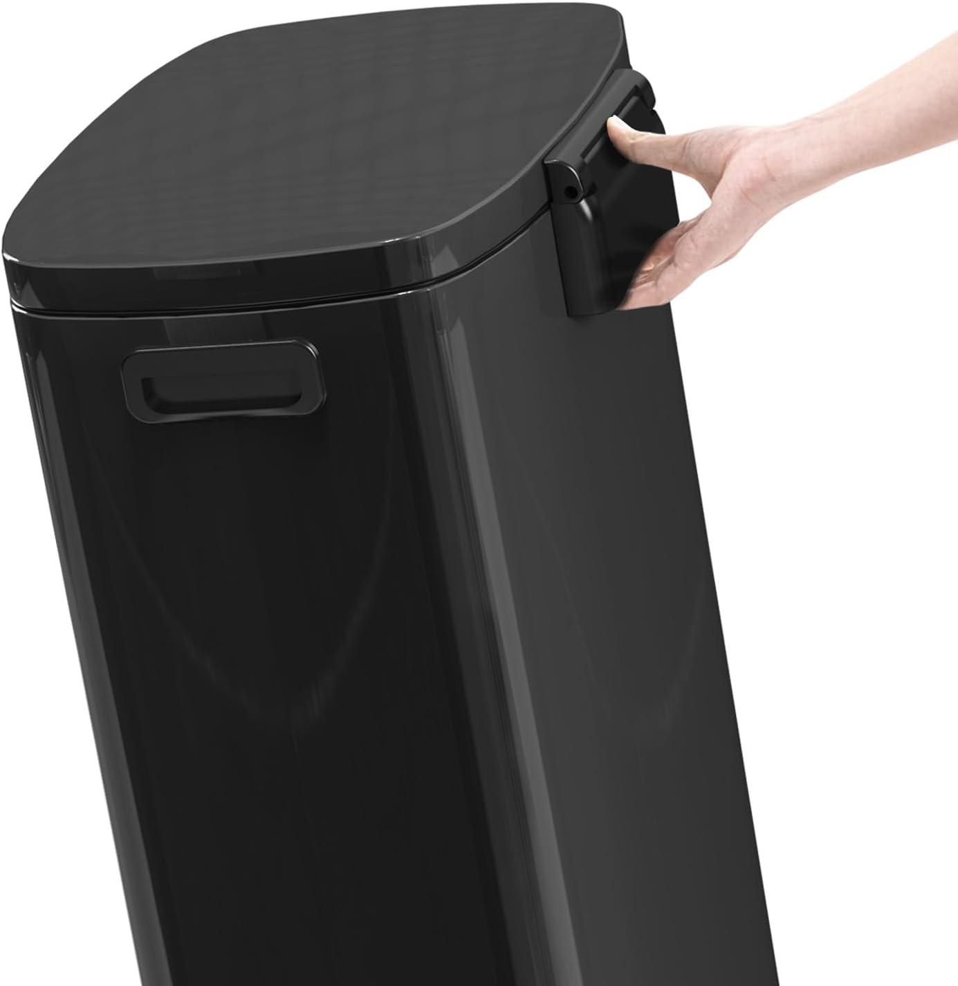 FDW 13 Gallon Stainless Steel Step Kitchen Trash Can with Lid, Fingerprint-Proof for Indoor(Black)