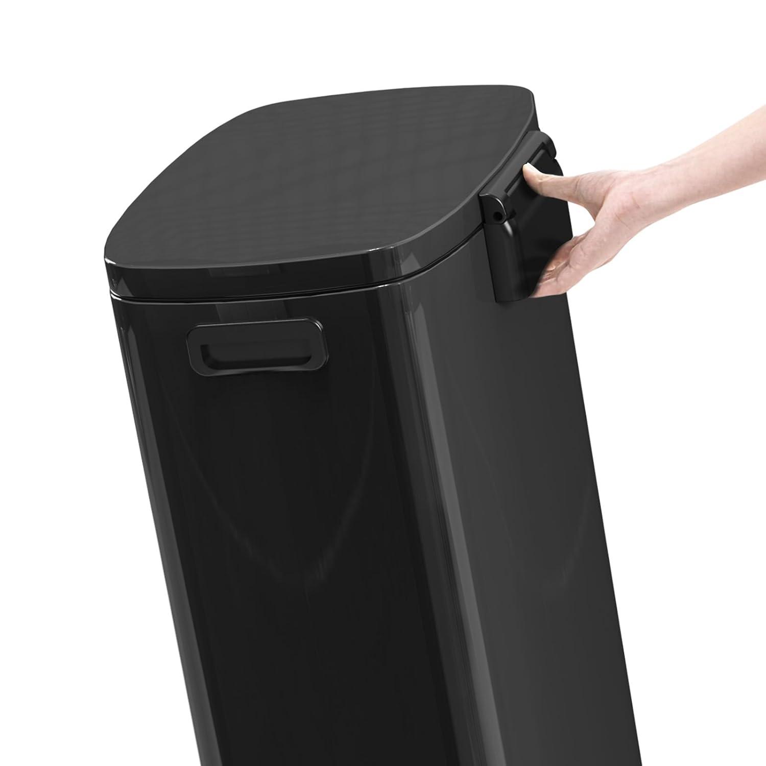 FDW 13 Gallon Stainless Steel Step Kitchen Trash Can with Lid, Fingerprint-Proof for Indoor(Black)