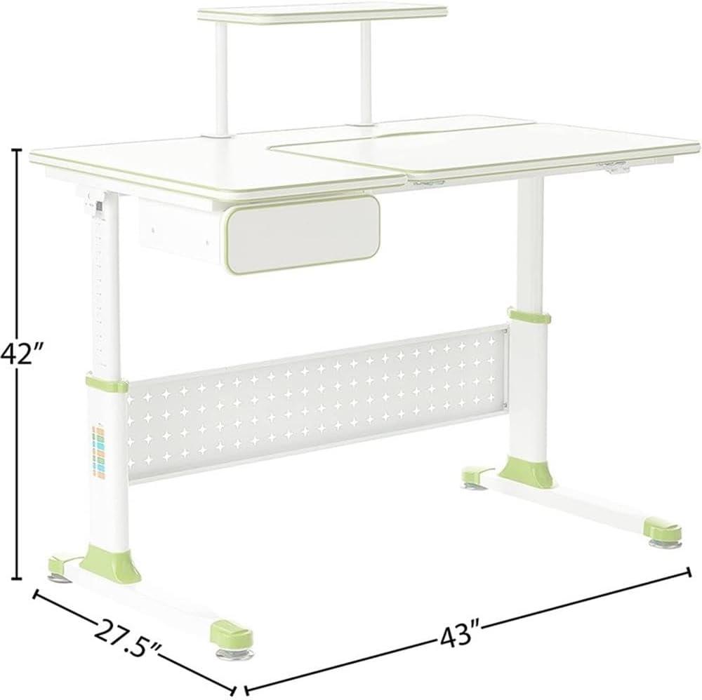 Green Adjustable Height Writing Desk with Drawer and Shelf