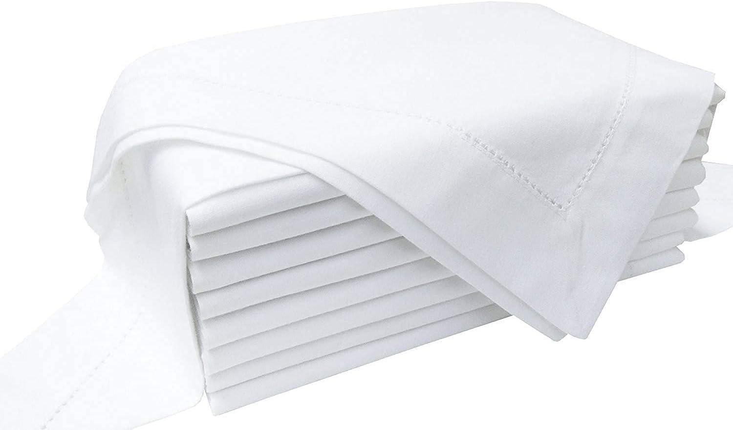 Elegant White Cotton Hemstitched Dinner Napkins Set of 12