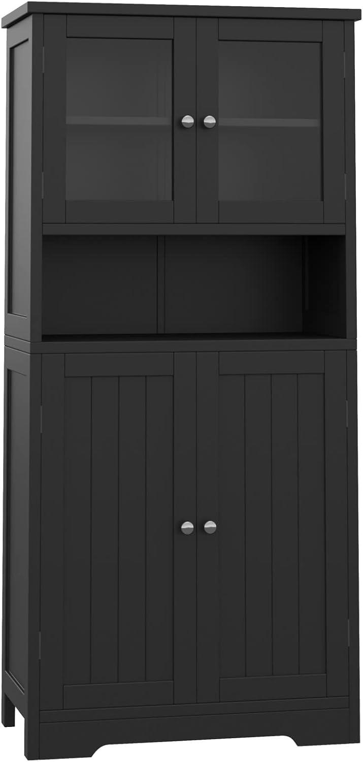 Black MDF Bathroom Floor Cabinet with Adjustable Shelving