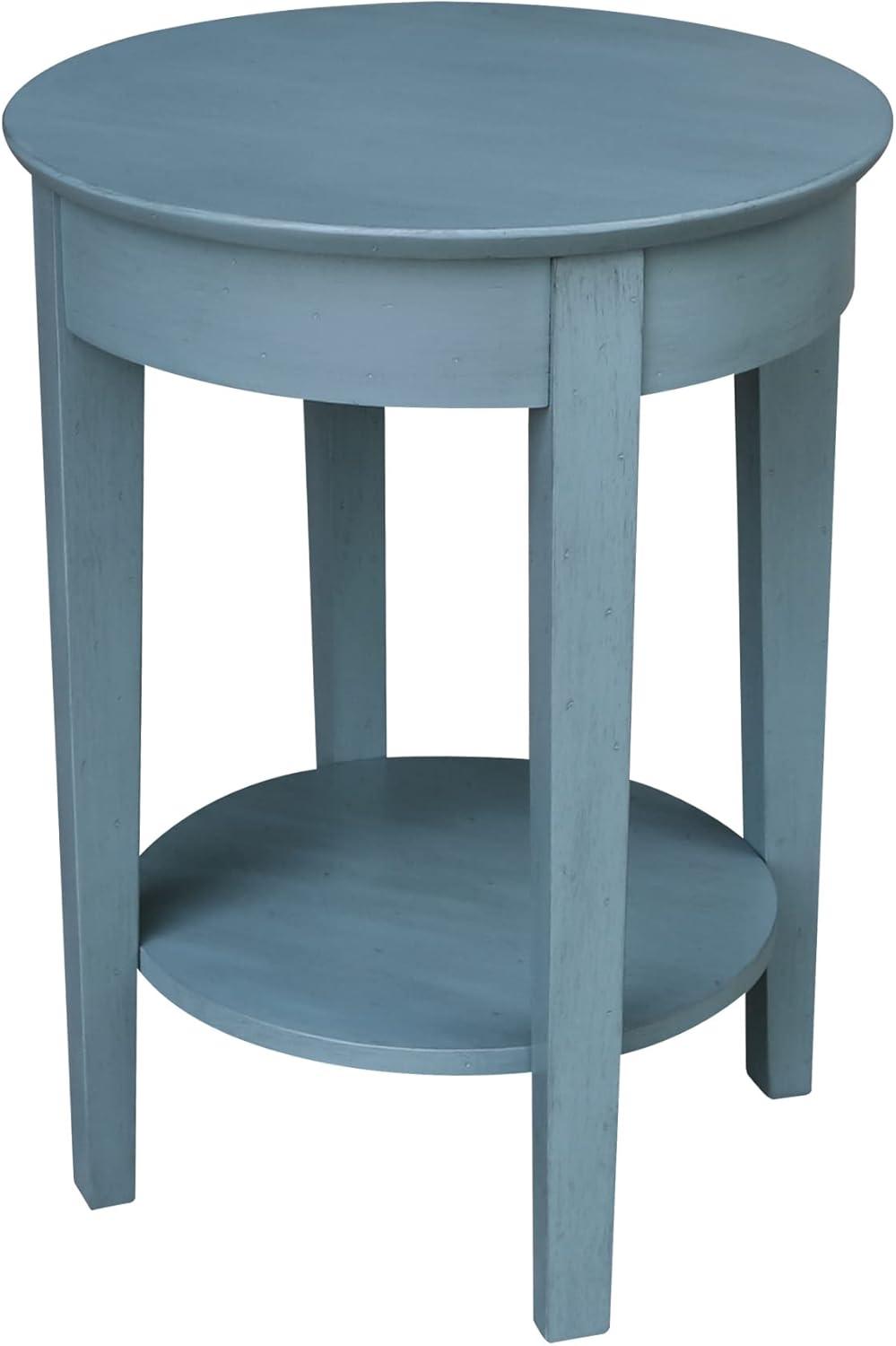 Ocean Blue Round Wooden Accent Table with Storage