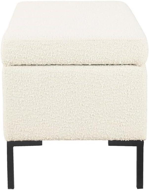 Medium Storage Bench with Metal Legs Cream Boucle - HomePop: Upholstered Rectangle for Modern Decor, Seats 2