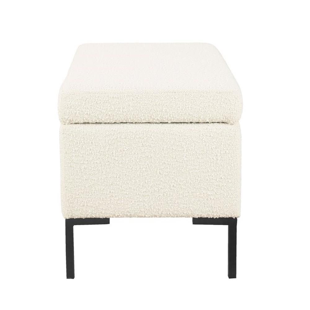 Medium Storage Bench with Metal Legs Cream Boucle - HomePop: Upholstered Rectangle for Modern Decor, Seats 2