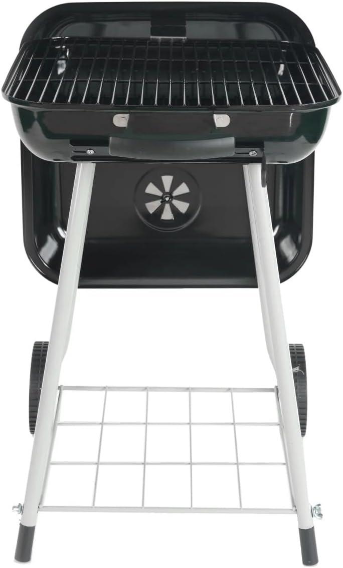 Large Black Steel Charcoal Grill with Wheels and Smoker