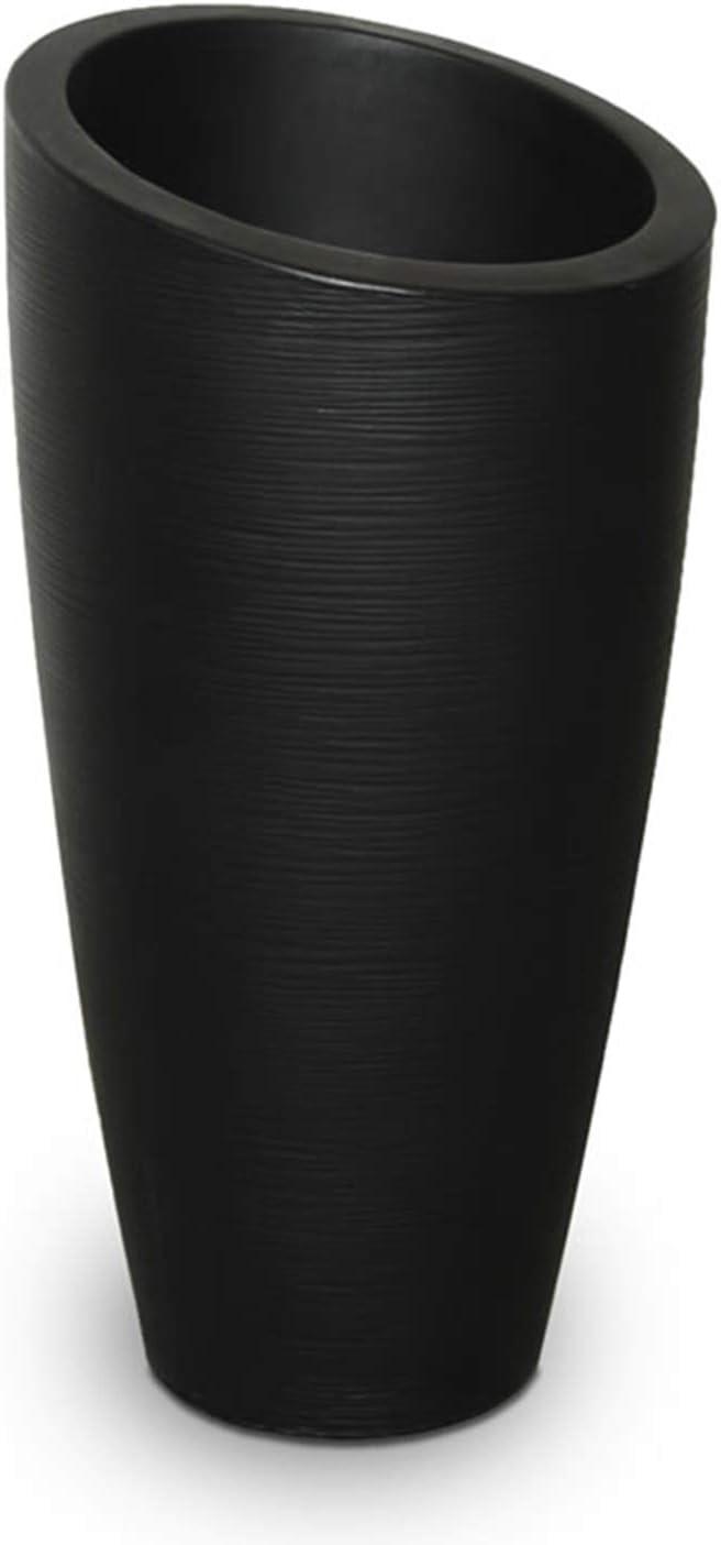 Modesto 32" Tall Black Polyethylene Planter with Grooved Texture
