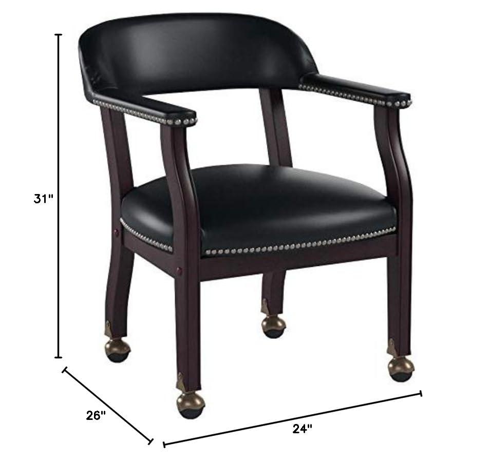 Captain's Chair with Casters Black - Boss Office Products: Mahogany Base, Vinyl Upholstery, Brass Castors