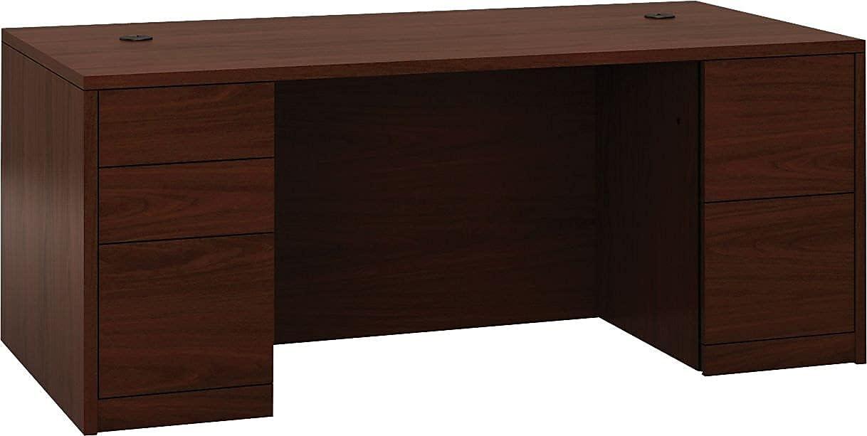 HON 10500 Series Mocha Laminate Furniture Components - 4-Drawer 60" x 30" x 29.5" , 1" Edge, 60" x 30"Work Surface - 4 x Box Drawer(s), File Drawer(s) - Double Pedestal - Square Edge - Material: Wood,