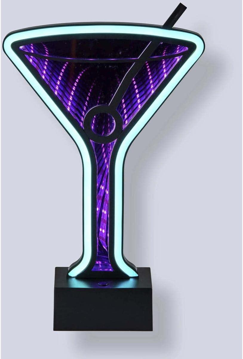 Infinity Neon Martini Glass Table/Wall Lamp Black - Adesso: USB Powered, Battery Option, LED Lighting
