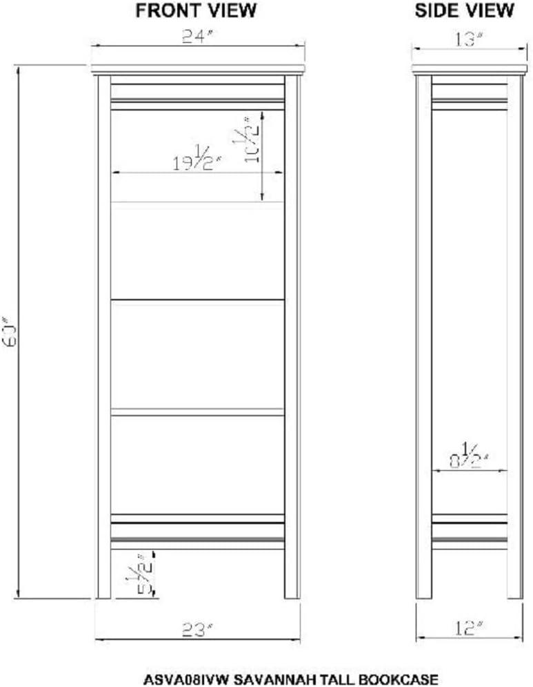 60" Savannah Tall Bookshelf Ivory with Natural Wood Top - Bolton Furniture