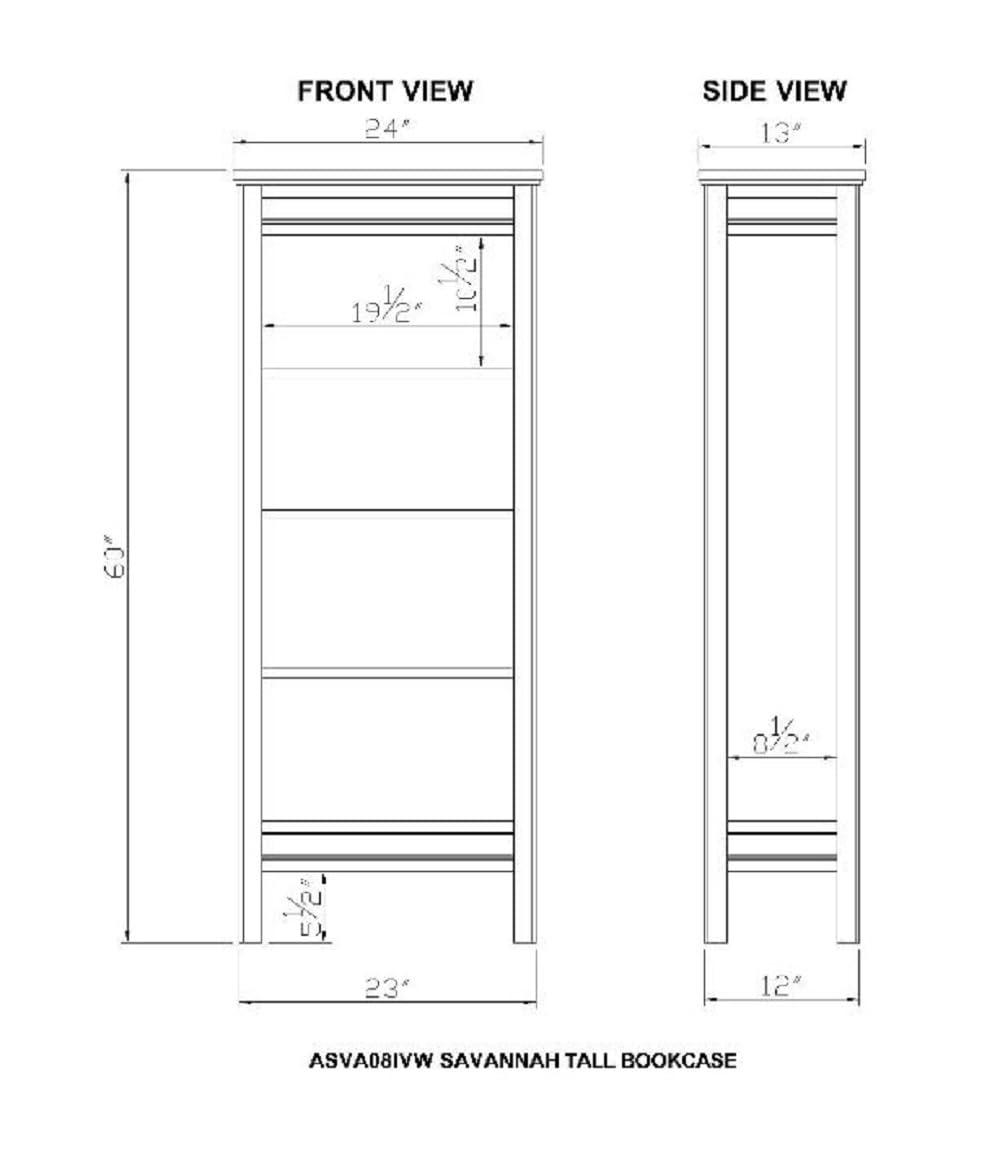 60" Savannah Tall Bookshelf Ivory with Natural Wood Top - Bolton Furniture