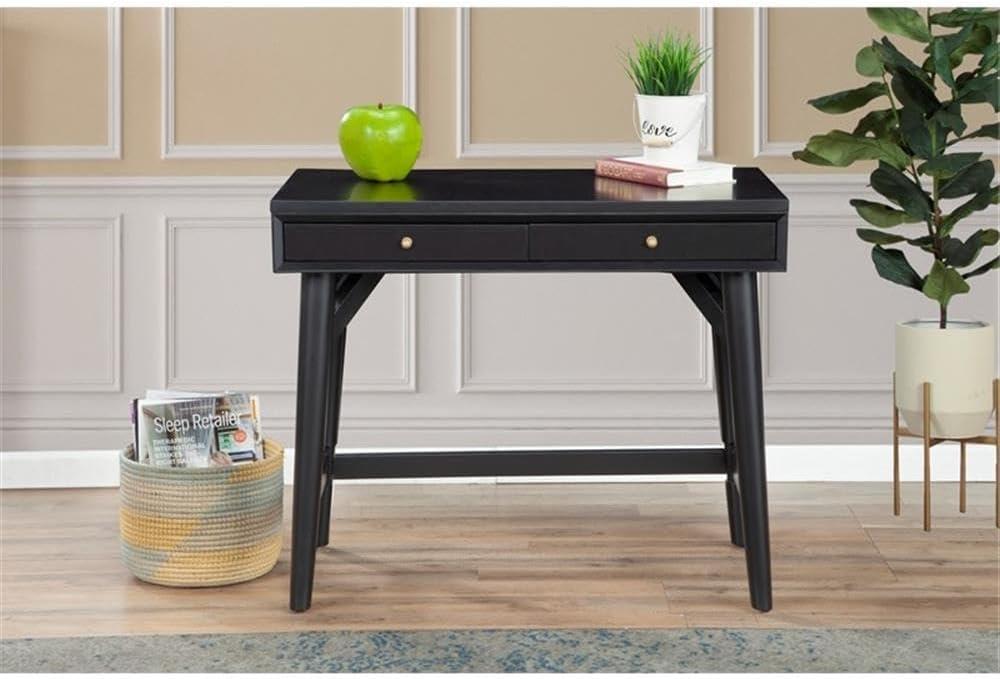 Alpine Furniture Flynn Large Wood 3 Drawer Desk in Black