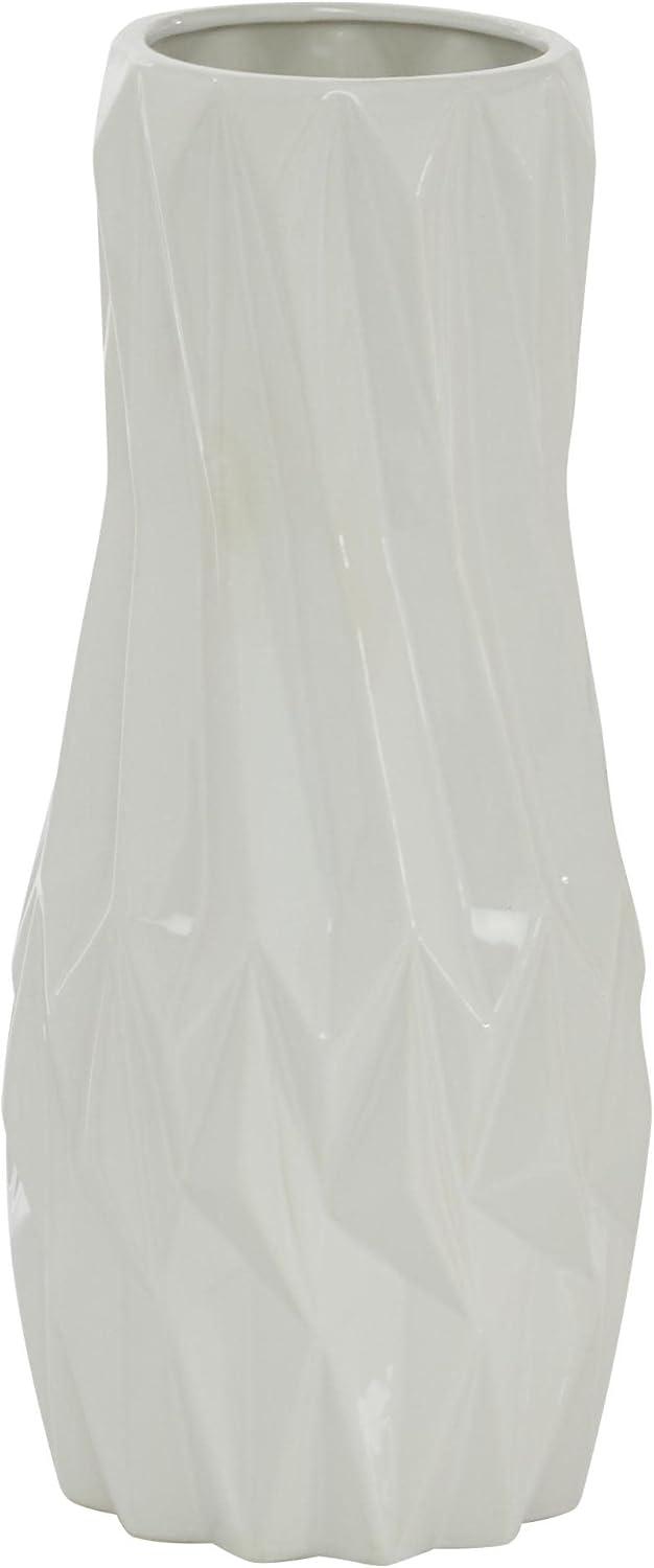 DecMode 16" Geometric White Ceramic Vase