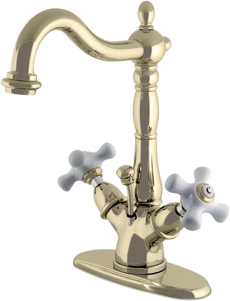 Kingston Brass Heritage Two-Handle 1-or-3 Hole Deck Mount Bathroom Faucet with Brass Pop-Up