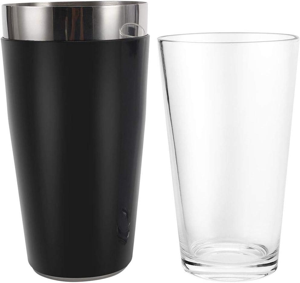 Polished Stainless Steel and Glass Boston Cocktail Shaker with Rubber Sleeve