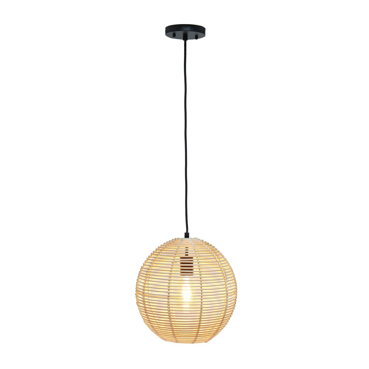 Natural Globe Pendant Ceiling Light Beige - Elegant Designs: Rattan Fixture, UL Listed, 60W Max