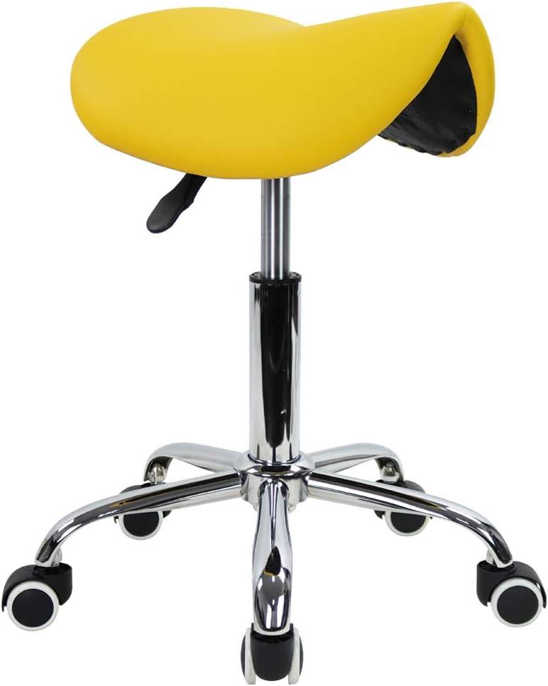 Rolling Saddle Stool PU Leather Swivel Adjustable Rolling Stool with Wheels Salon Chair