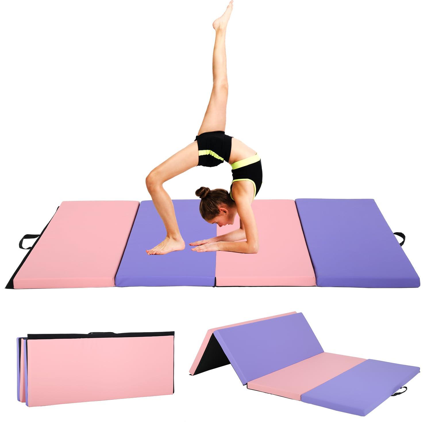 PayLessHere Gymnastics Mat - Folding Gymnastic Mat for Tumbling, Stretching, Yoga & Arts - Thick PU Leather - Indoor/Outdoor