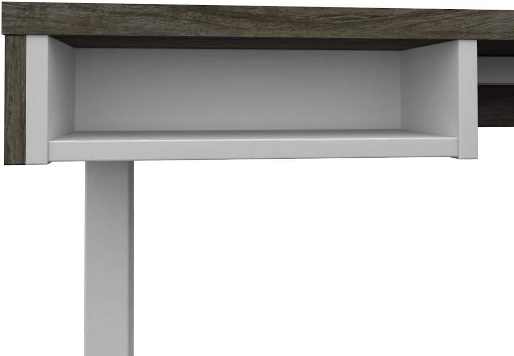Bestar Pro-Vega L Shaped Adjustable Standing Desk in Walnut Gray and White