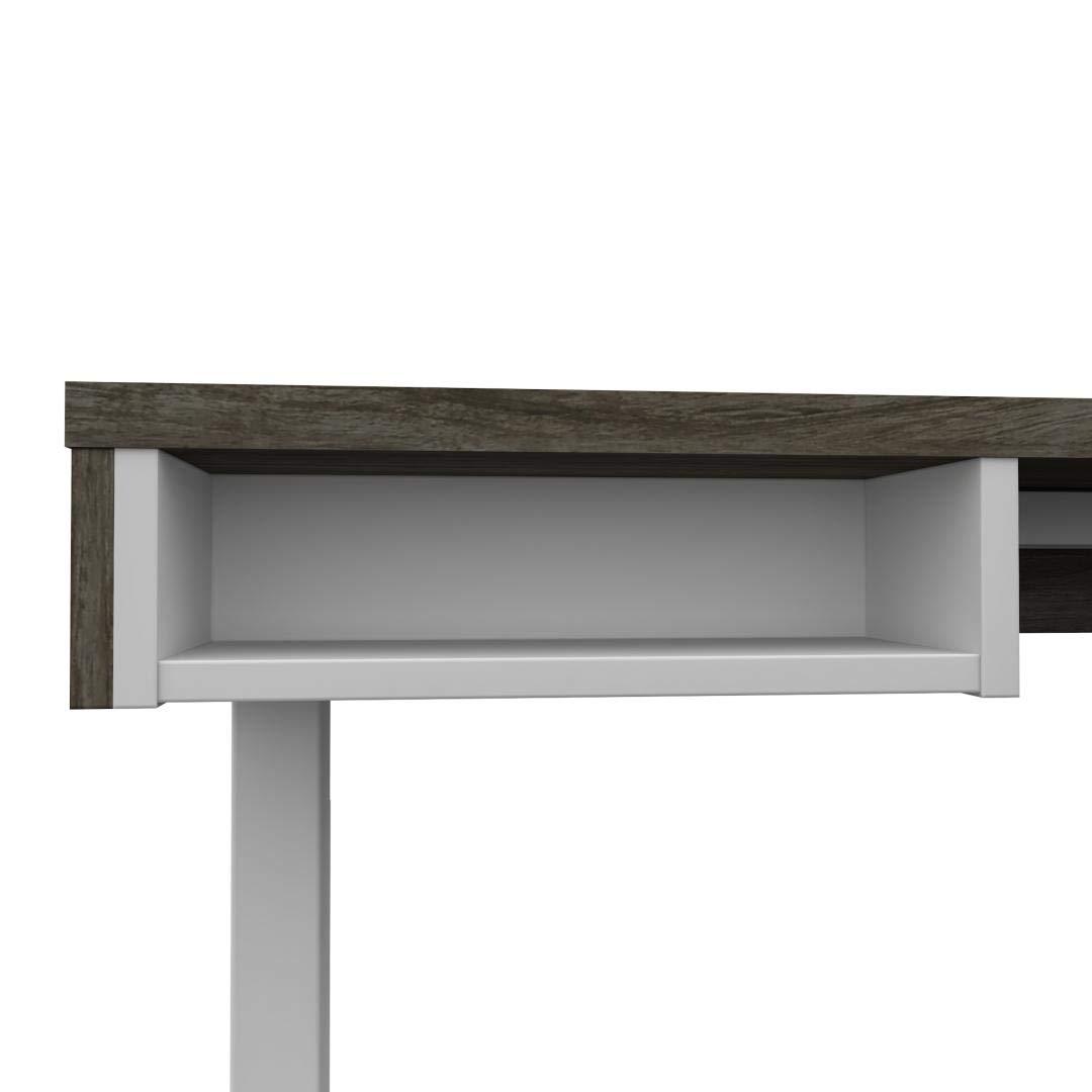 Bestar Pro-Vega L Shaped Adjustable Standing Desk in Walnut Gray and White