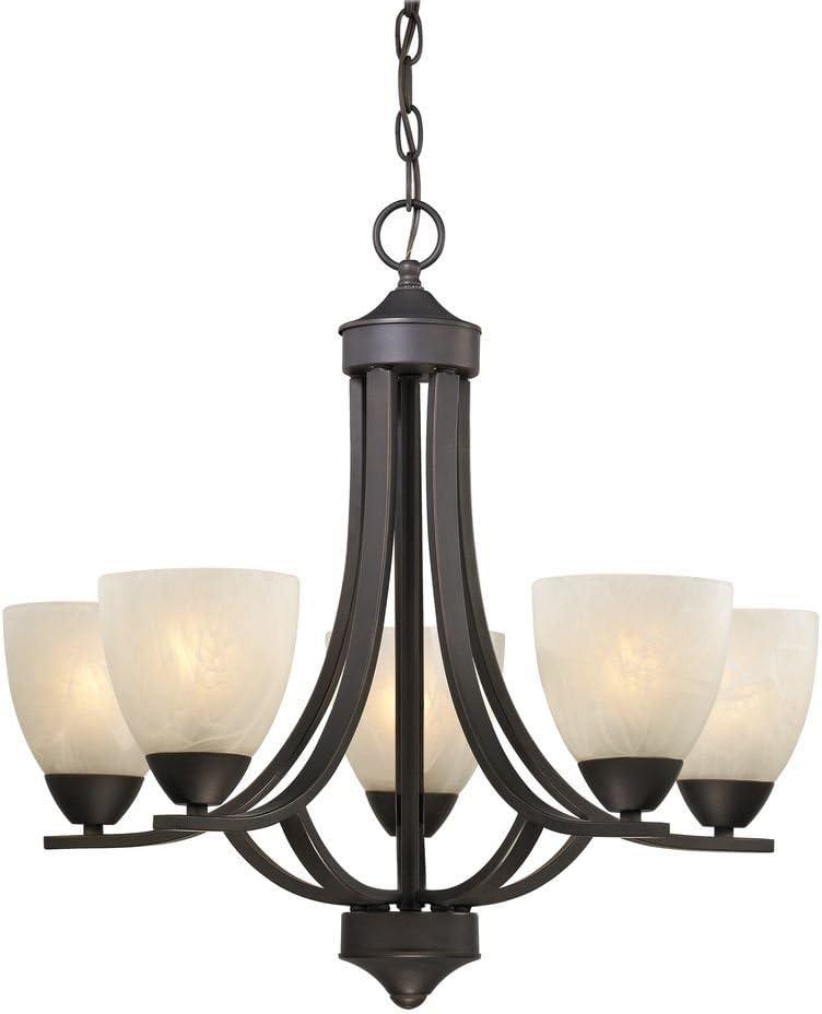 Bolivian Bronze Elegance 5-Light Chandelier with Alabaster Glass Dome