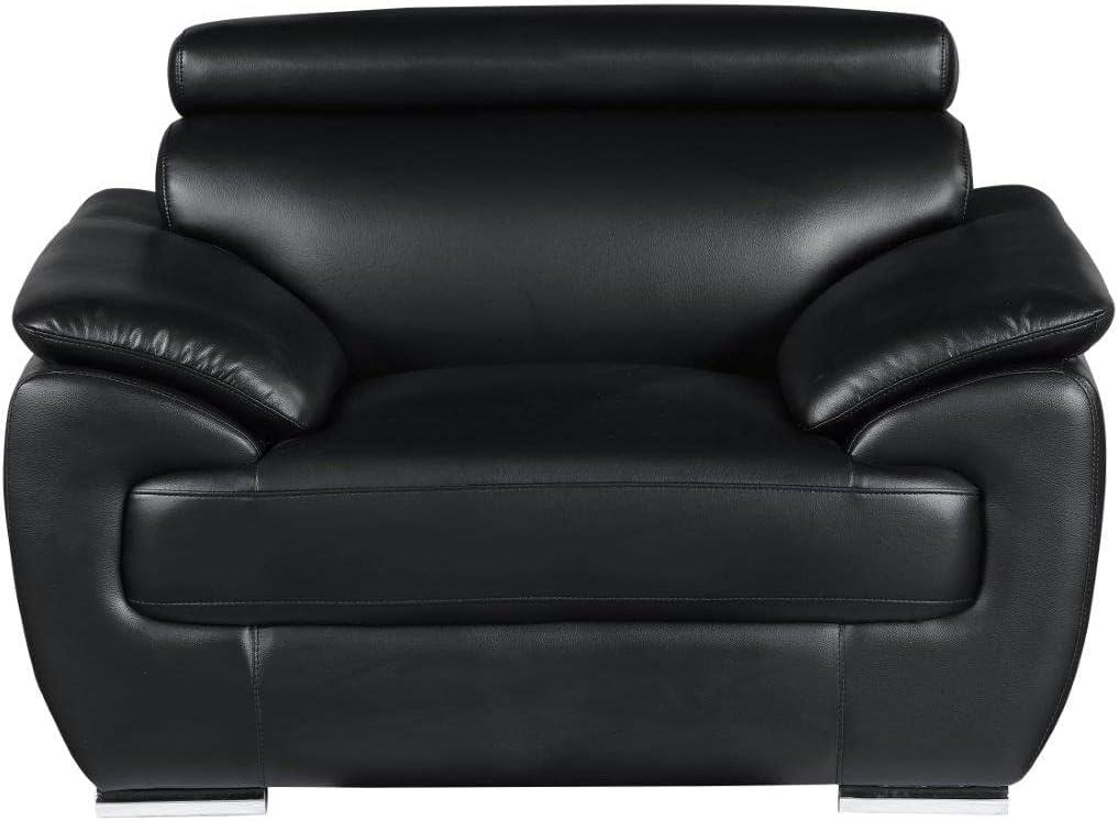 Black Leather Modern Accent Chair with Adjustable Headrests