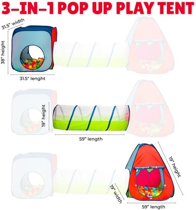 Title: Kiddey Tunnel and Ball Pit Play Tent Set: Spark Imagination with 3-Piece Pop-Up Adventure