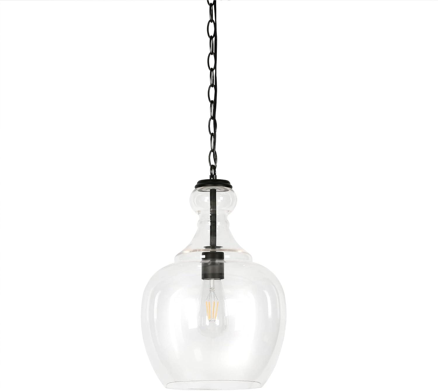 Evelyn&Zoe Verona 11" Wide Pendant with Glass Shade in Blackened Bronze/Clear