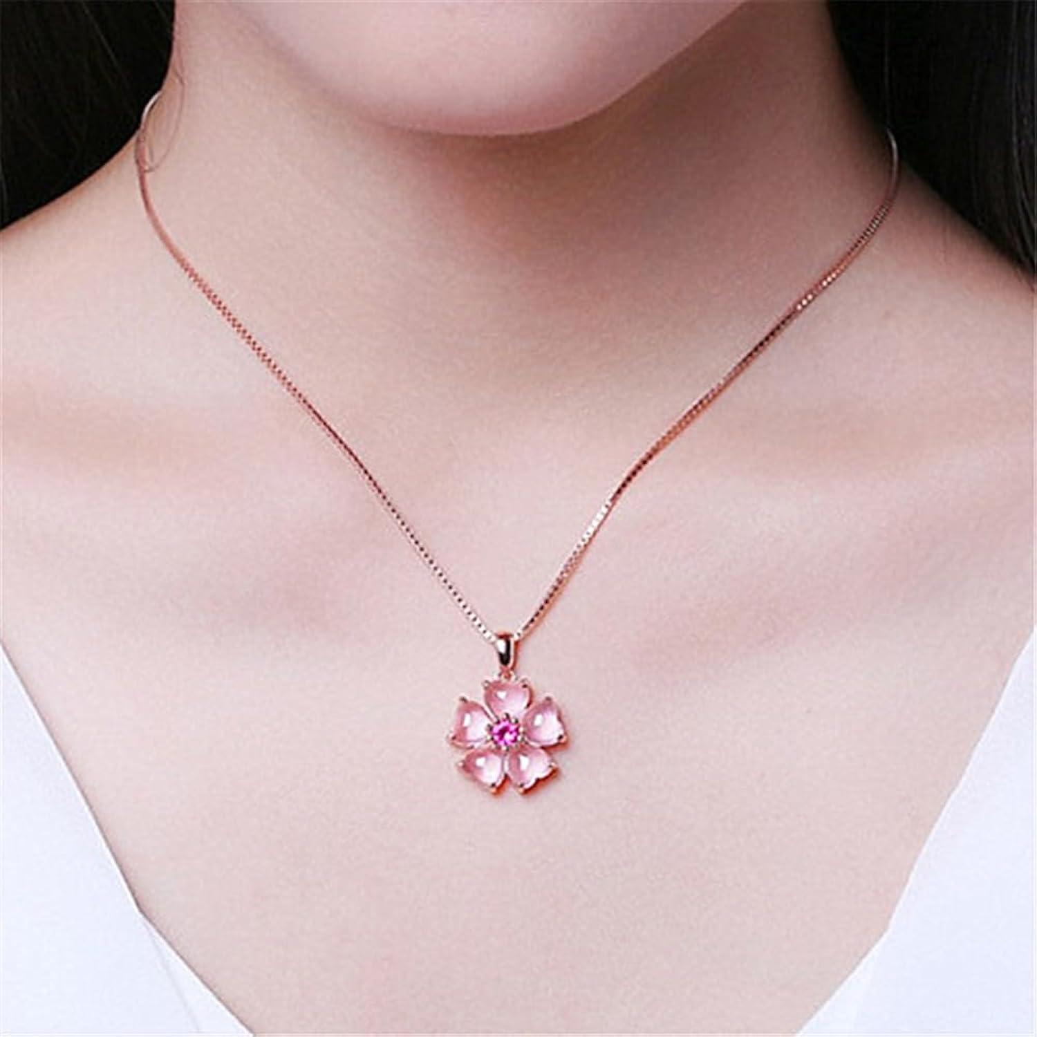 YOUMIYA Rose Gold Cherry Blossoms Necklace for Graduation Pink Beautiful Artificial Stone Crystal Necklace Best Gifts for Women Friend Lover