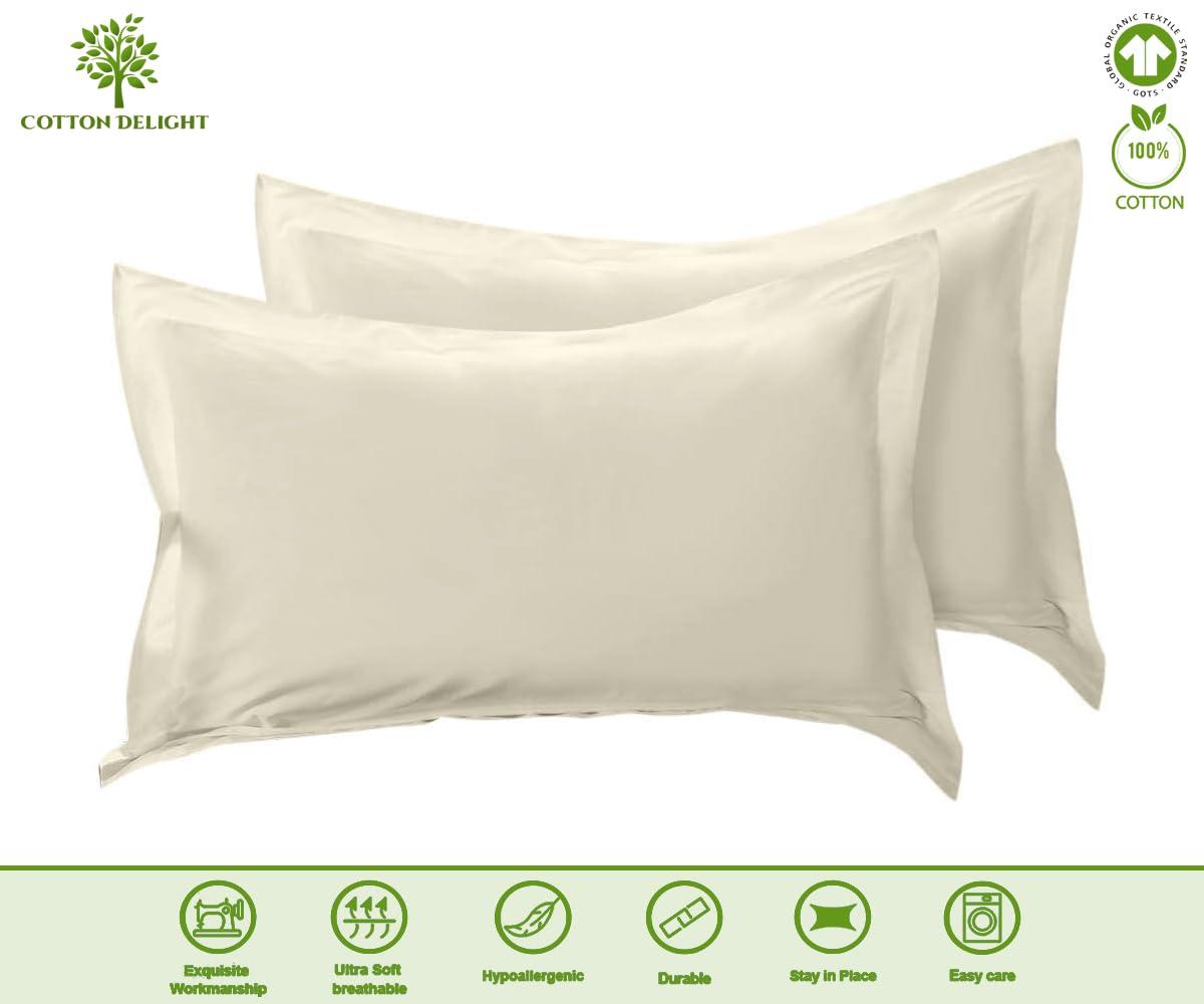 Cotton Delight Standard Pillow Shams Set of 2 - Ivory 100% Natural Cotton, 600 Thread Count Premium Covers With 2 Inch Flange, 20 x 26 Inch